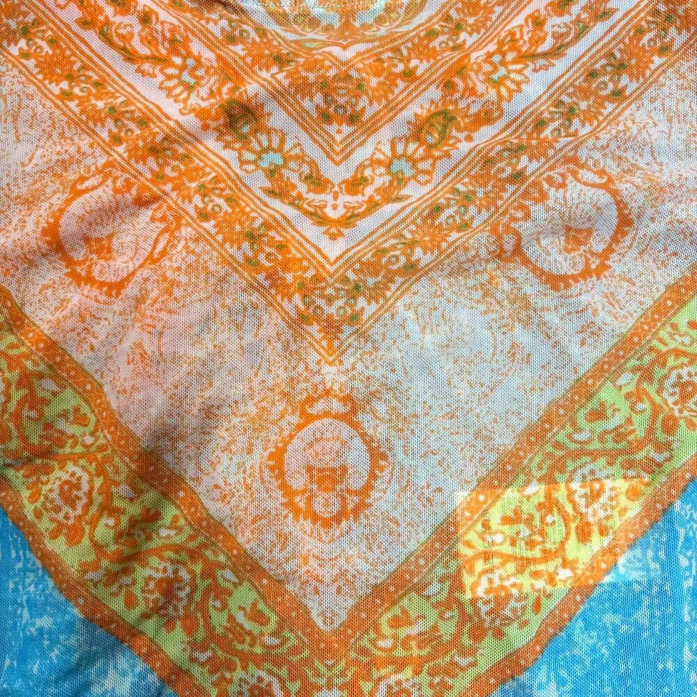 Free People Its My Party Mesh Top‎ Orange Blue Paisley Open Back Crop XS